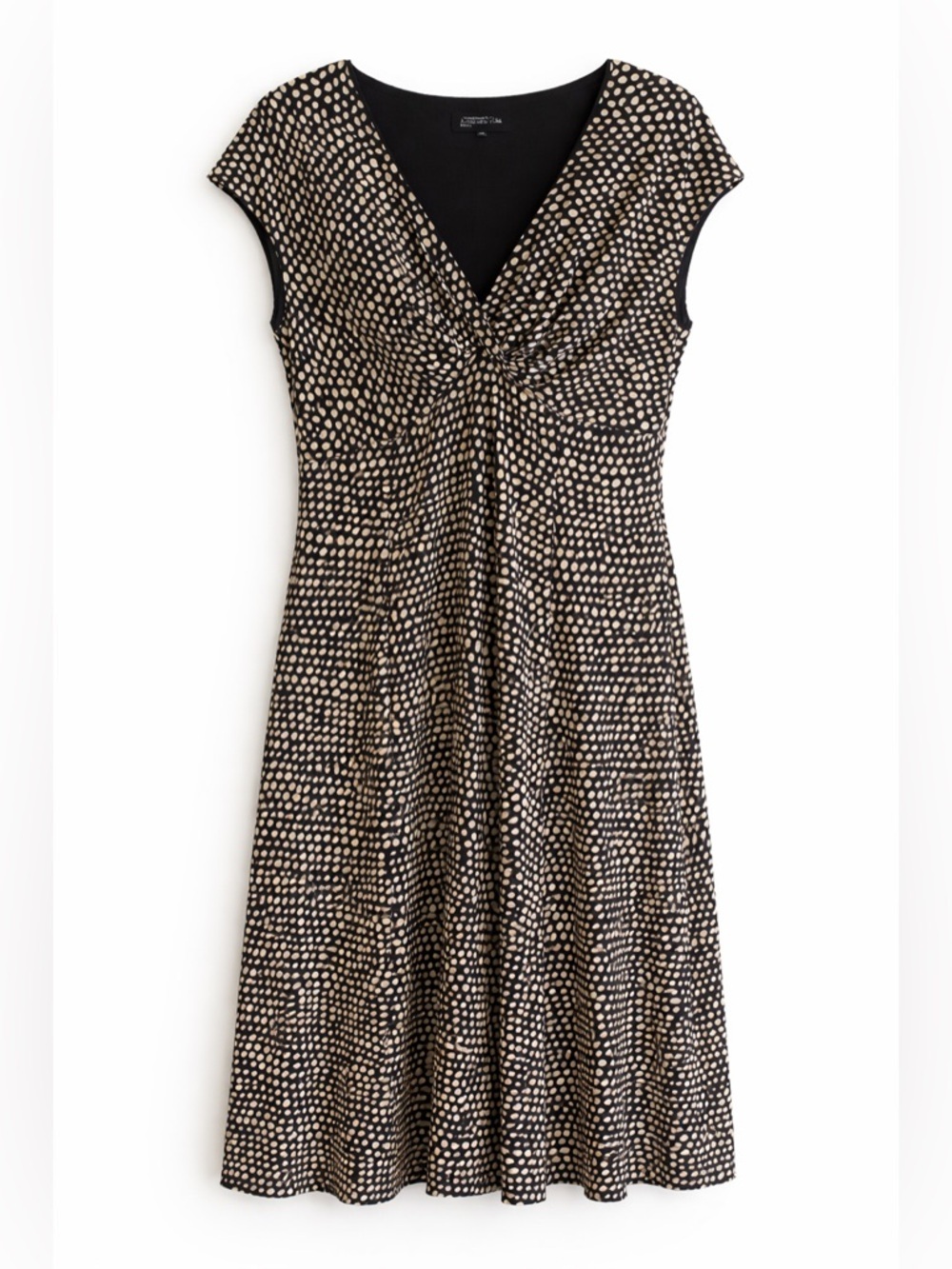 Jones New York Black and Beige Polka Dot V-Neck Dress